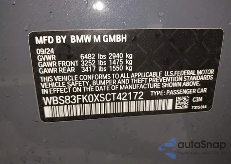 2025 BMW M5 from USA, damaged, VIN WBS83FK0XSCT42172